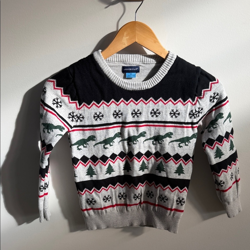 Andy & Evan Kids Holiday Dinosaur Sweater – Gray – Size 8